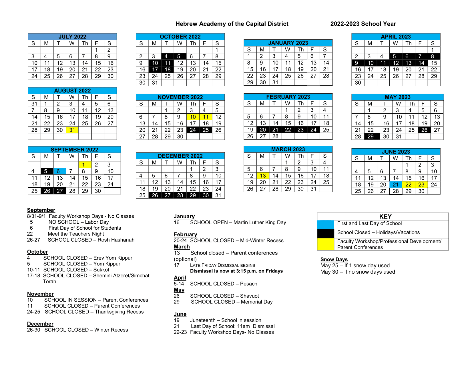 School Calendar • HACD